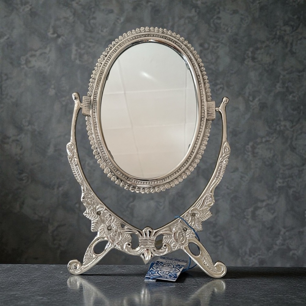 Ornate Silver Swivel Vanity Mirror